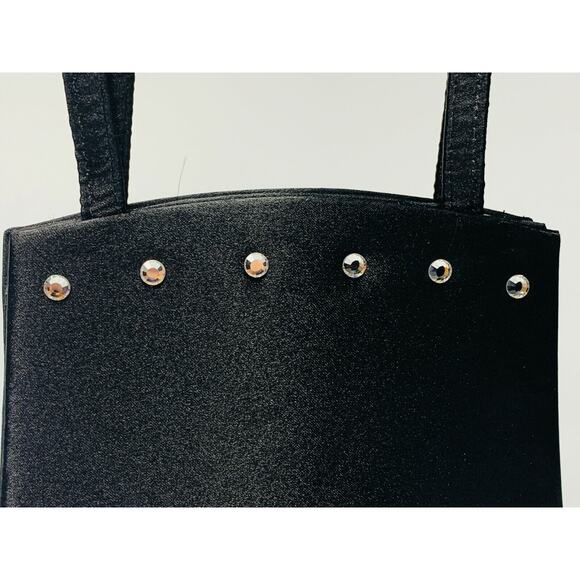Small Black Evening Purse with Rhinestones, Optional Long Strap - Picture 2 of 5